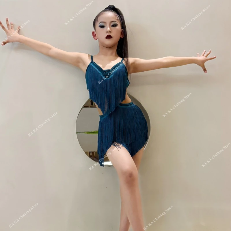 Fringe Rumba Latin Dans Jurk Meisjes Dans Rok Kwastje Salsa Tango Samba Kostuum Kinderen Competitie Ballroom Dans Jurken