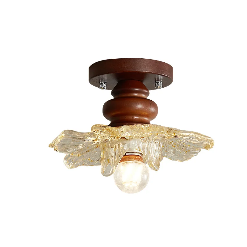 

Corridor aisle light New Chinese style medieval style retro walnut glass Entry entrance light Ceiling light Wholesale