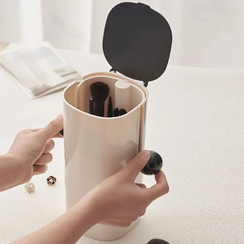 Press to Automatic Lifting Makeup Brush Storage Tube Dressing Table Cosmetics Dust-Proof Waterproof Storage Box High Capacity