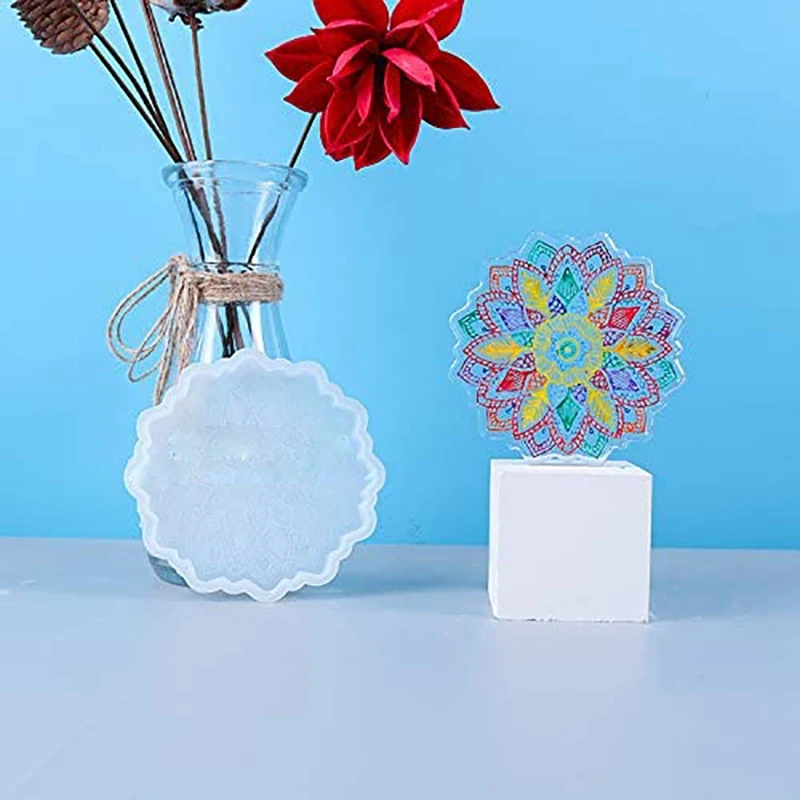 Resin Coaster Molds,Mandala Flower Silicone Resin Casting Molds For Epoxy, Dandelion Coaster Resin Molds,Cups Mats