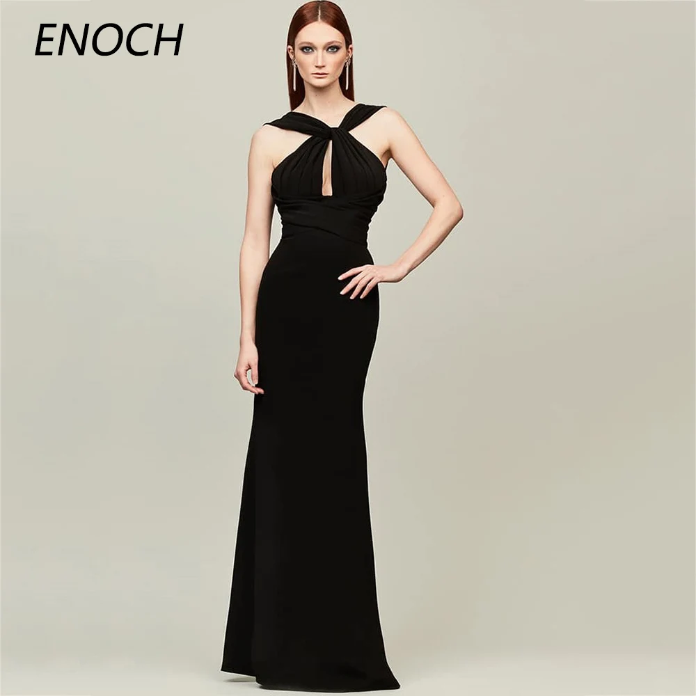 

ENOCH Simple Black Mermaid Evening Dresses Sexy Sleeveless Backless Pleat Prom Gown Floor Length Vestidos De Gala Custom Made