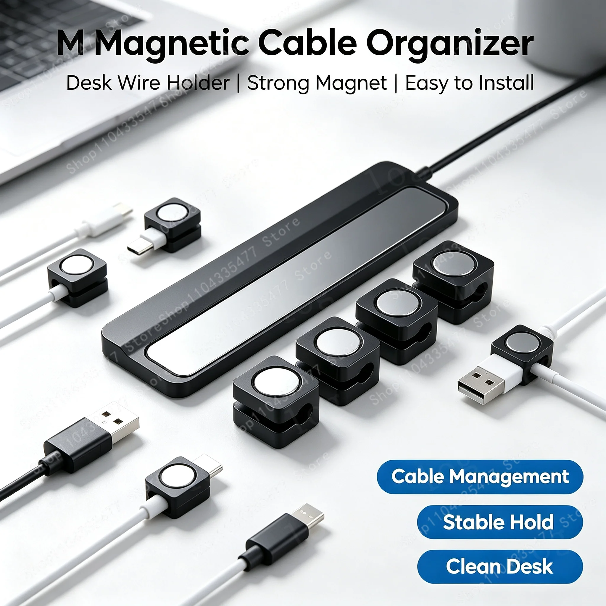 Magnet Cable Winder Adhesive Silicone USB Cable Fixer Organizer Solid Color Cable Holder Line Charger Clip for Desk Office
