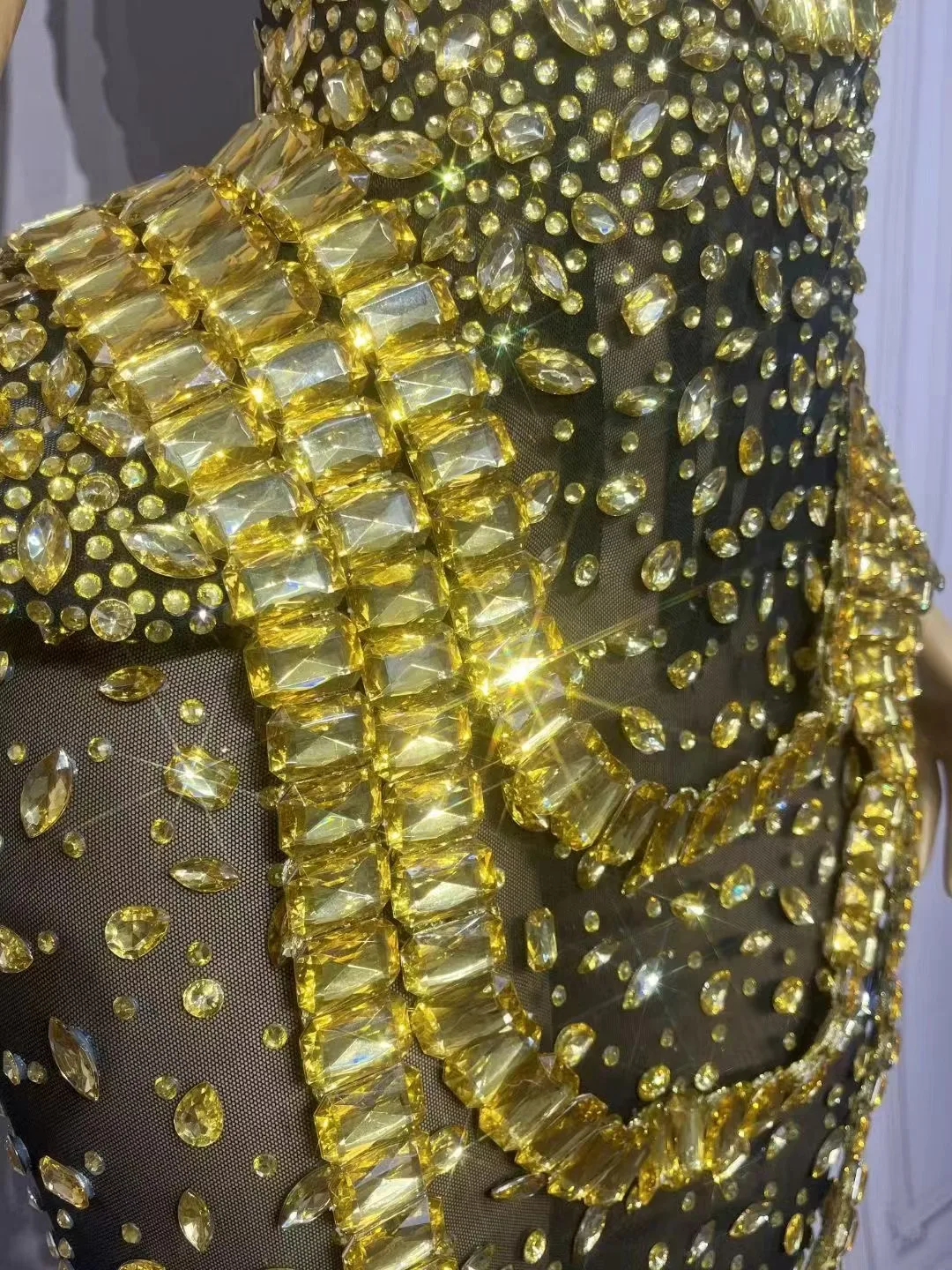 Robe longue en strass scintillants pour femmes, maille Sexy transparente, robe de soirée d'anniversaire, vêtements de séance photo