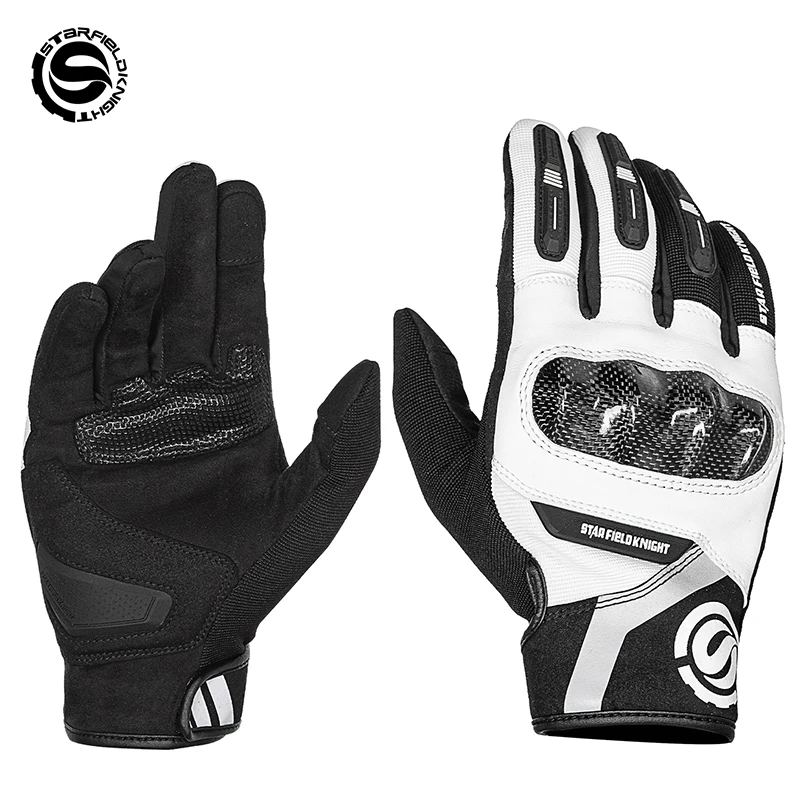 SFK White Motorcycle Gloves Summer Breathable Men Women Riding Equipment Carbon Fiber Joint Protection Non-slip Wear-resistant