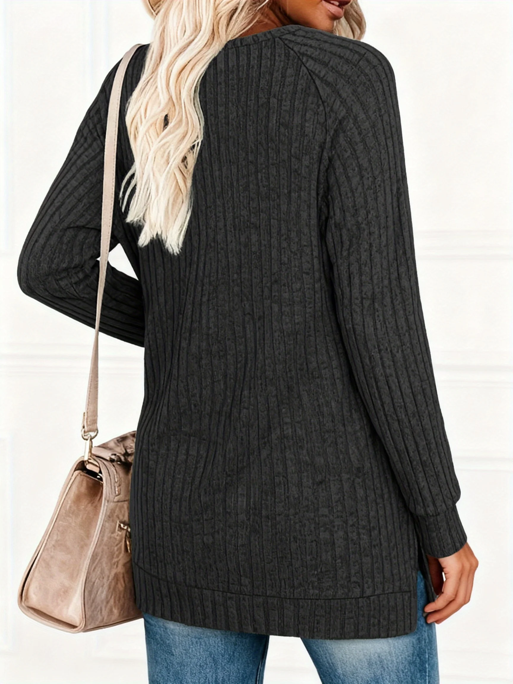 เสื้อสเวตเตอร์ผู้หญิงไซส์ใหญ่แ - Ribbed Knit Sweater บทวิจารณ์และราคา
