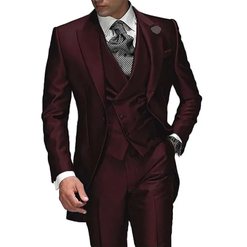 2024 Best Selling Peak Lapel Single Breasted Men Wedding Suits Purple Groom Tuxedo For Men Prom Suits Groomsman Jacket+Pant+Vest