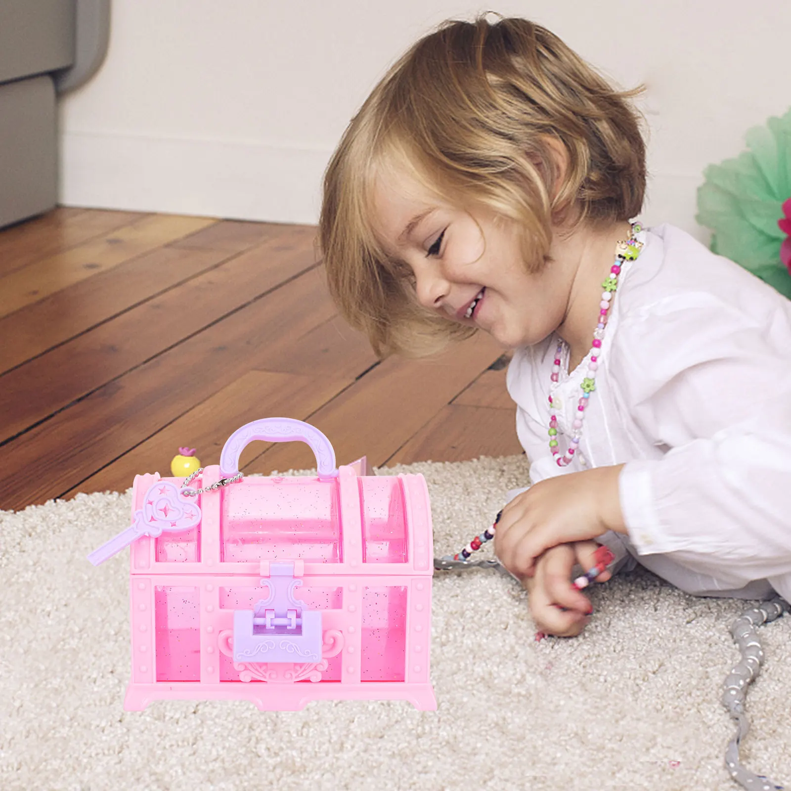 

2pcs Children's Makeup Plastic Treasure Chest Jewelry Organizer for Girls Kids Toys Treasure Box Toys Storage Container