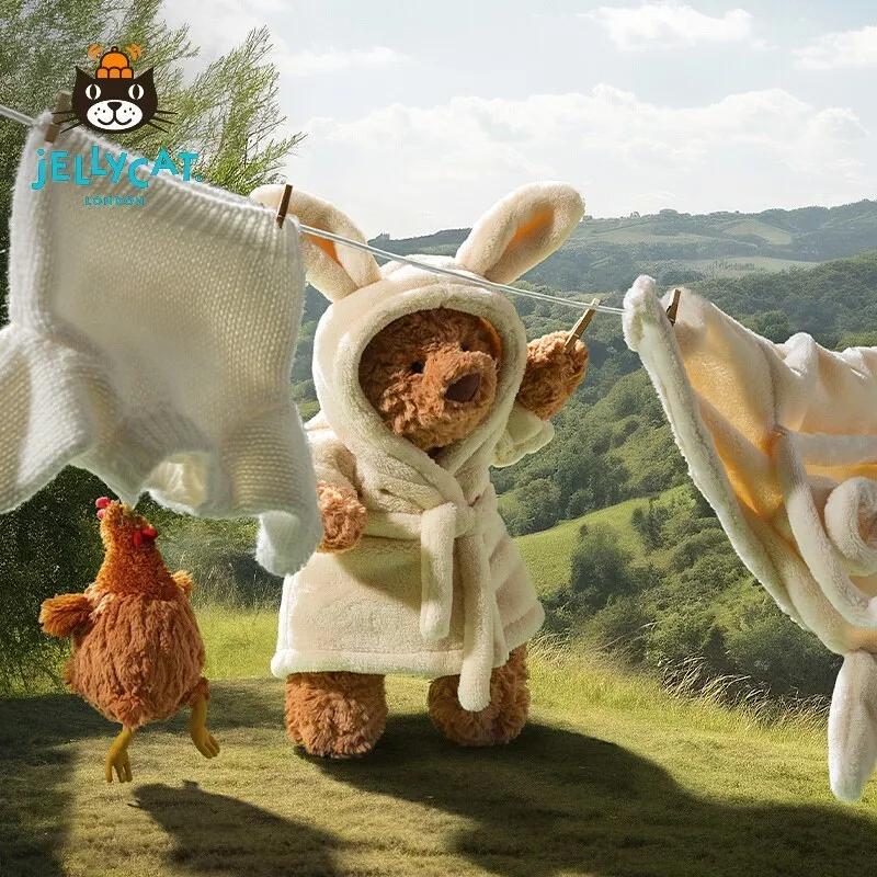 

Jellycat Bartholomew медведь с банным халатом в виде кролика, плюшевая игрушка, милый удобный мягкий подарок на день рождения для детей