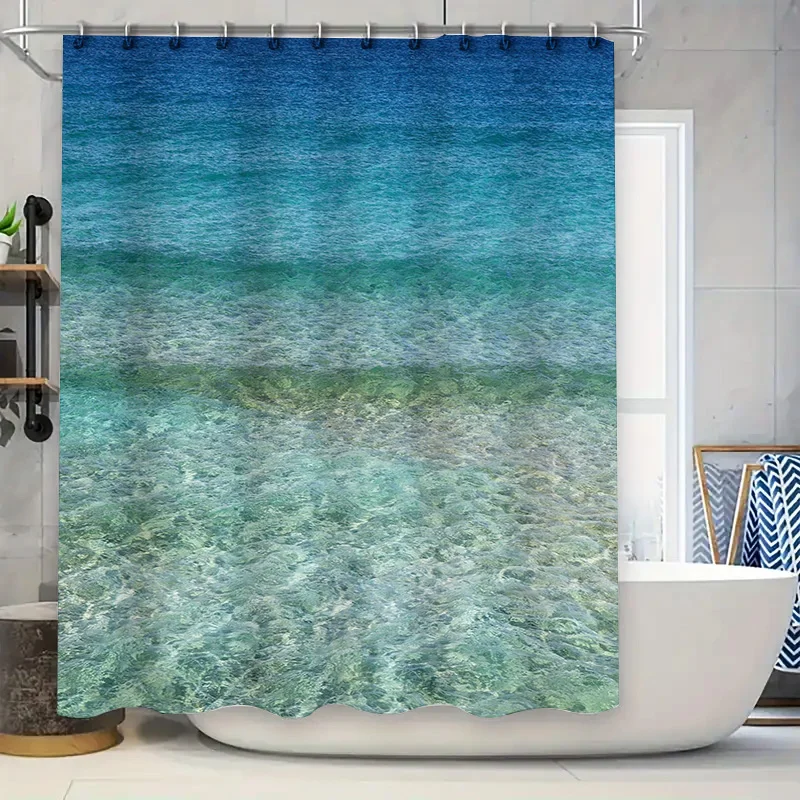 Blue Gradient Ocean Shower Curtain Waterproof Polyester Bath Liner for Home Decor in Blue Green Ombre Pattern Size Customizable.