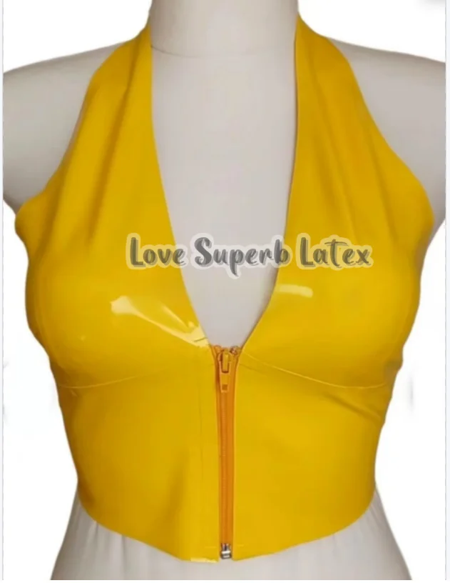 

Женский сексуальный топ из натурального латекса, резиновый милый мягкий бюстгальтер, латексный укороченный топ с открытой спиной, майки, блестящий эластичный бюстгальтер без косточек на Хэллоуин