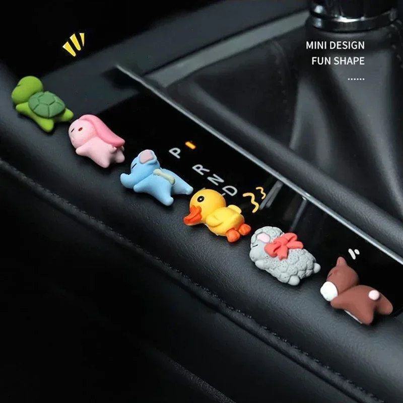 6pcs Cute Mini Ducks Car Interior Decoration Funny Cartoon Animal Auto Center Console Rearview Mirror Ornaments Car Accessories view 3