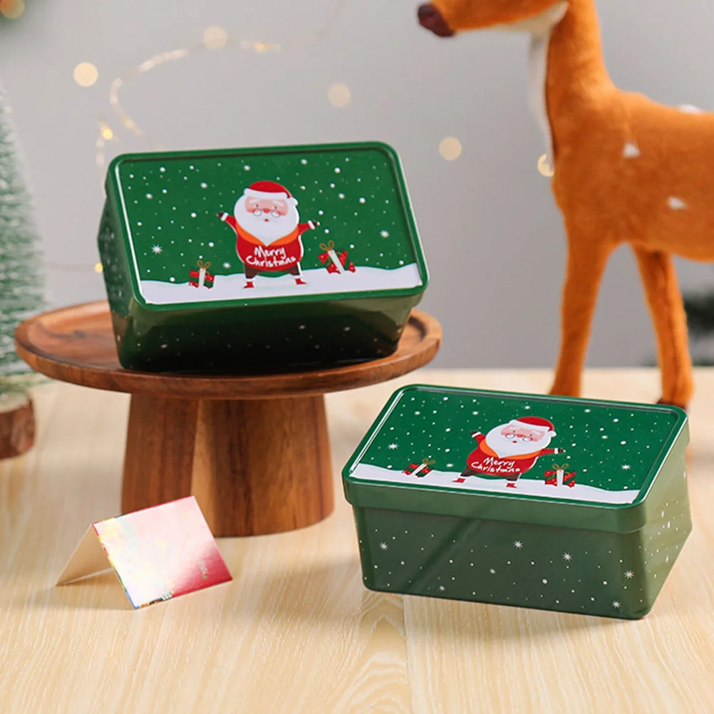 

2 Pcs Holiday Candy Boxes Cookie Metal Cans Tins with Lids Christmas Party Favors