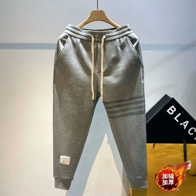 New Men\'s Casual Harem Pants Elastic Waistband for Spring and Autumn Sports Joggers Trousers Four Bar Printed Baggy Sweatpants