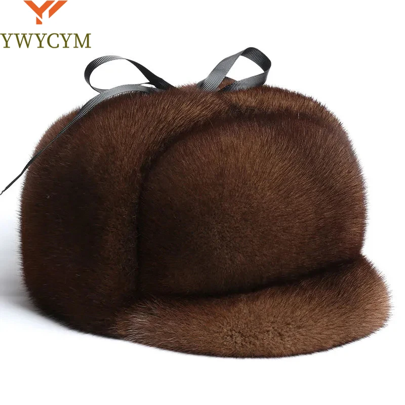 2024 Winter Fashion Genuine Mink Fur Cap Bomber Fur Hat Unisex Cold Outdoor Ear Warm Ride Motorcycling Natural Mink Cap