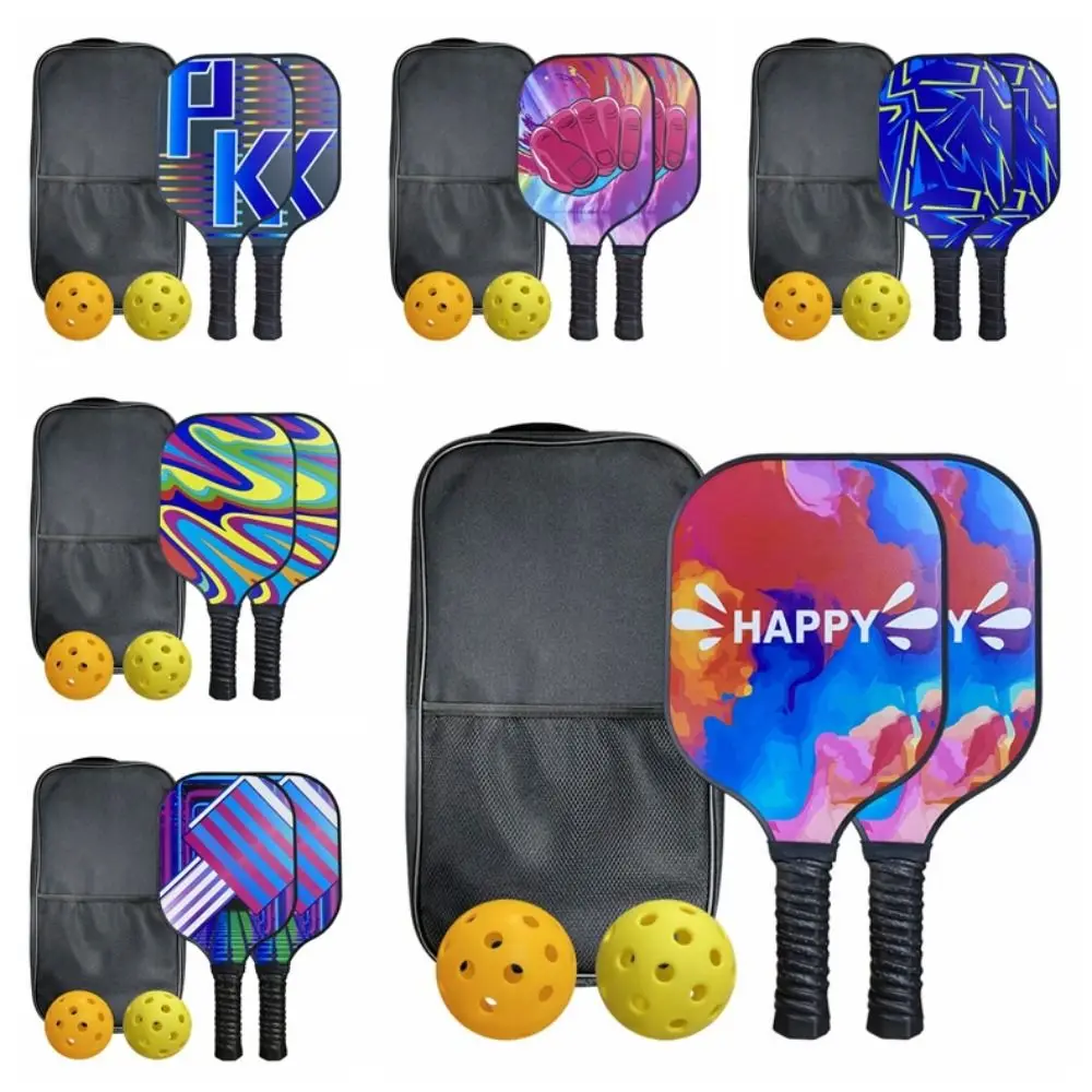 Fiberglass Surface Pickleball Paddle Set Multi-Pattern Portable Pickleball Balls Set Non-Slip Lightweight Pickleball Rackets