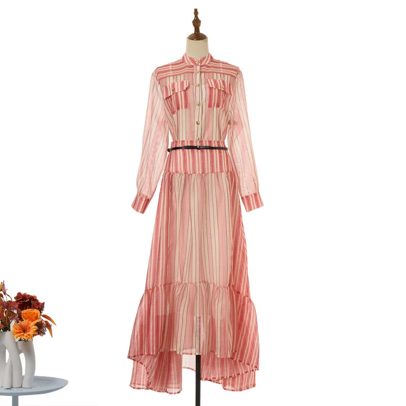 Australie 2026 nouveau coupe ajustée rayé irt jupe t-shirt pièce ensemble taille élastique n Sle longue Sve Thiened velours Dr