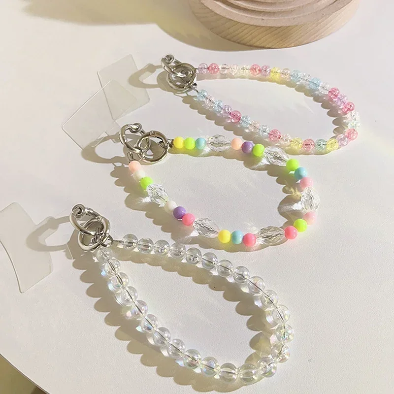 Phone Anti-lost Lanyard Key Short Wrist Pendant Colorful Bead Pendant Women's Hand-held Chain Mobile Phone Lanyard