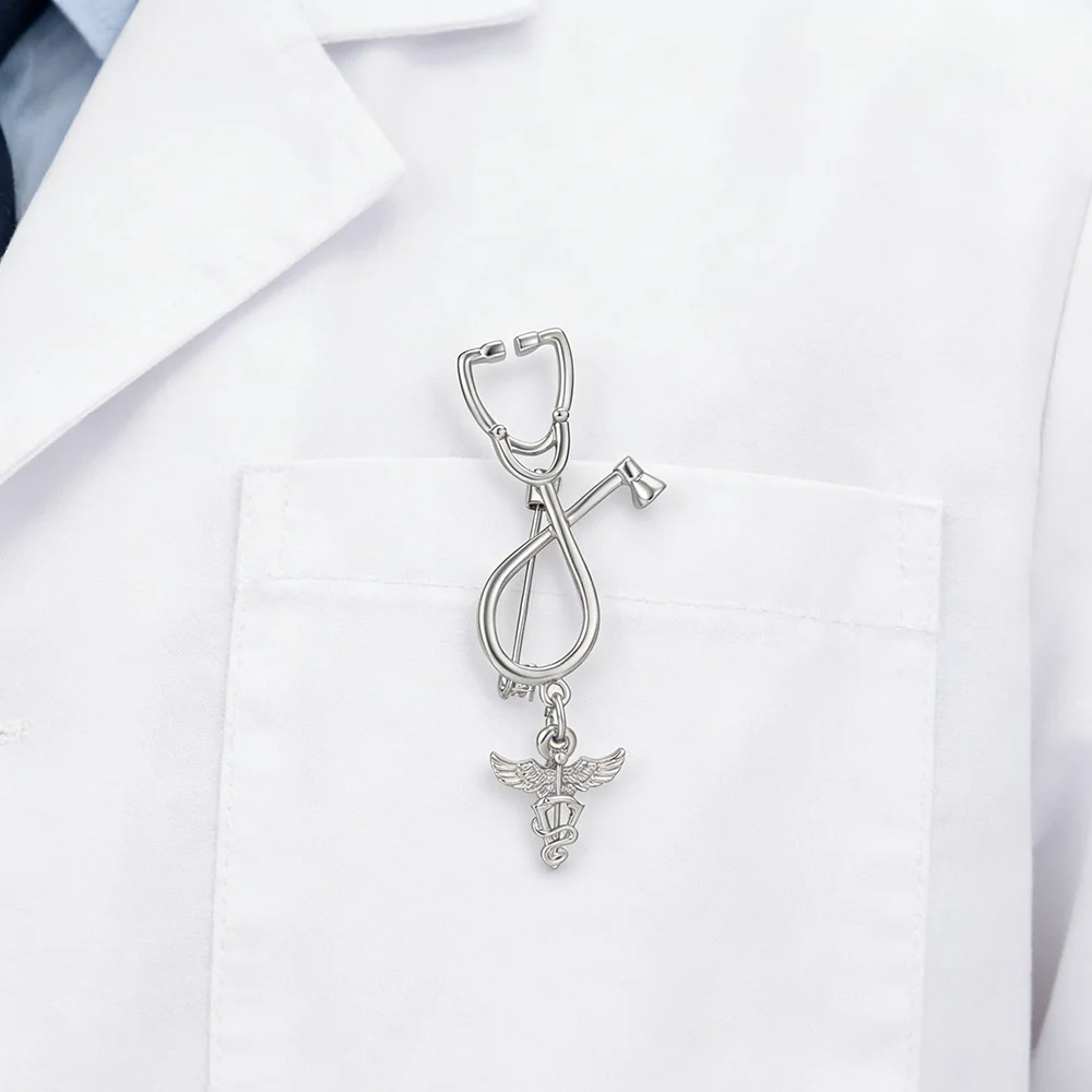 Hanreshe Veterinary Caduceus Charm Pin Dangle Small Pendant Brooch Stethoscope Lapel Badge Medicine Jewelry for Doctor Nurse view 6