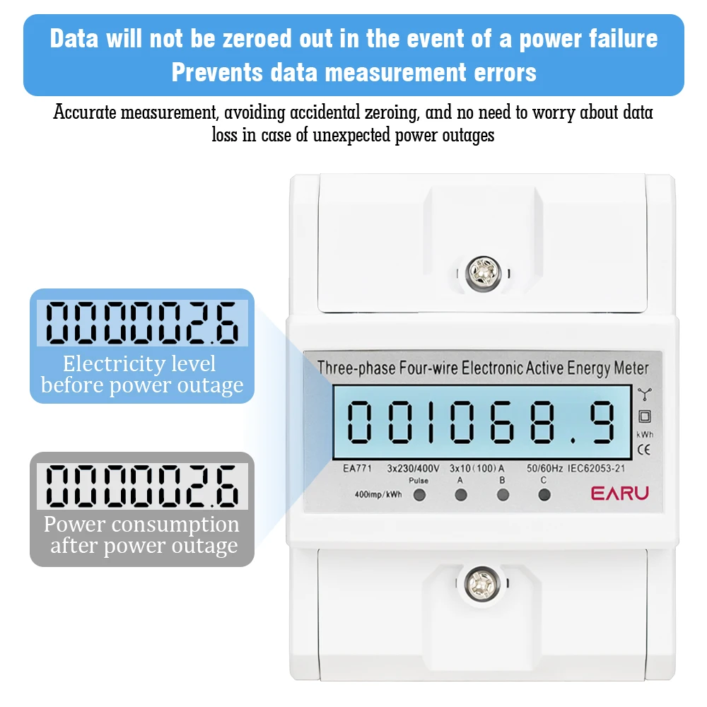 Szyna Din AC230V 380V 3-fazowy 4-przewodowy licznik energii Monitor zużycia energii kWh Miernik Wattomierz Bivolt 100A 50/60Hz Podświetlenie LCD — zdjęcie 5