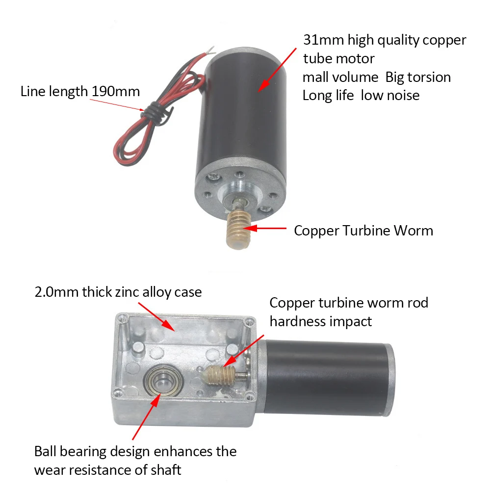 Electric  Motor High Torsion Speed Reduce Electric  Motor Reversible Worm Gear Motor 8mm Shaft 24V