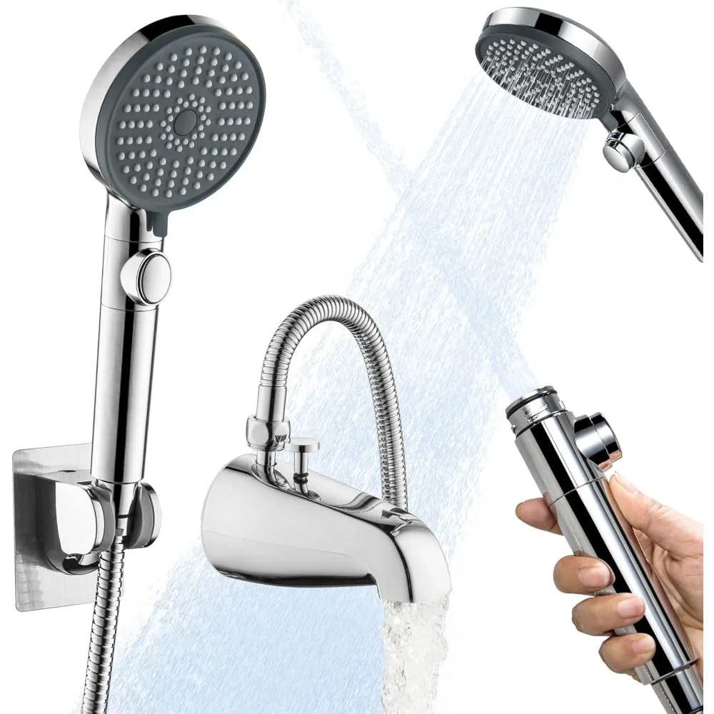 

Chrome High-Pressure Bathtub Faucet with Diverter and 5-Setting Handheld Shower