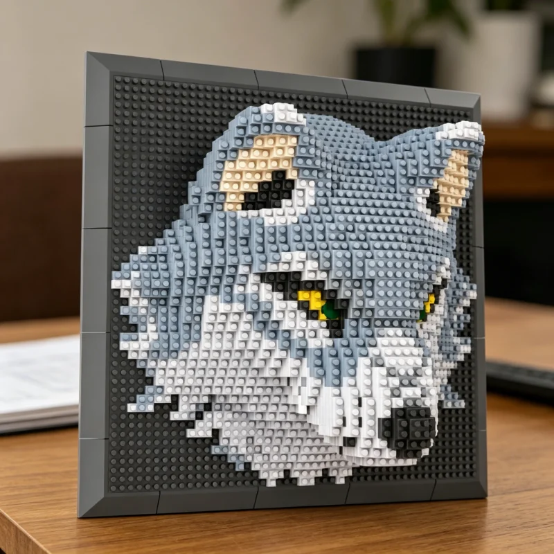 3D Animal Wolf Building Blocks Mural Wall Stereoscopic Painting Model Assemble Bricks Home Decor Toys Gift For Adult