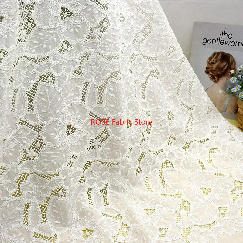 1 yard Laser Cut Hollow Out Embroidered Fabric For Sewing Dress Clothes DIY Handmade Crafting Designer Fabric