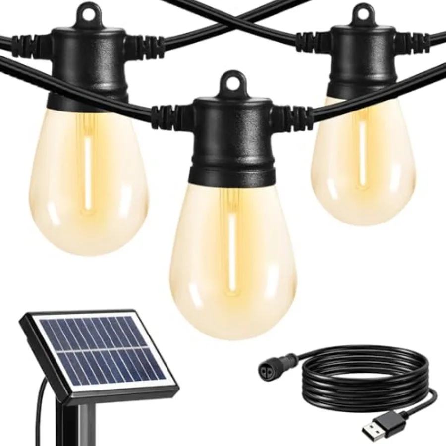 Outdoor Solar String Lights Solar Patio Lights with USB Rechargeable Waterproof and Shatterproof Solar Powered Bulbs for Yard P