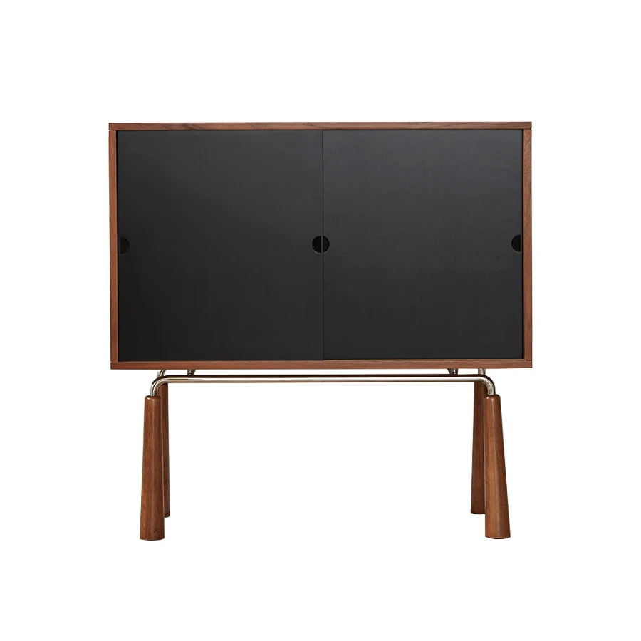 

Nordic Retro Mid-Ancient Teak Entrance Cabinet Side Storage Sideboard Cabinet Black Cabinet High Leg Living Room