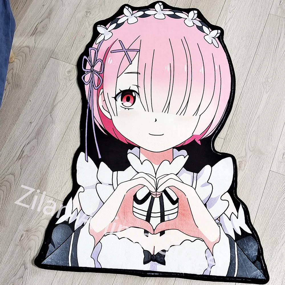 Alfombras de Anime irregulares personalizadas Rem Re Zero, arte de pared hecho a mano, alfombra de área para decoración del hogar