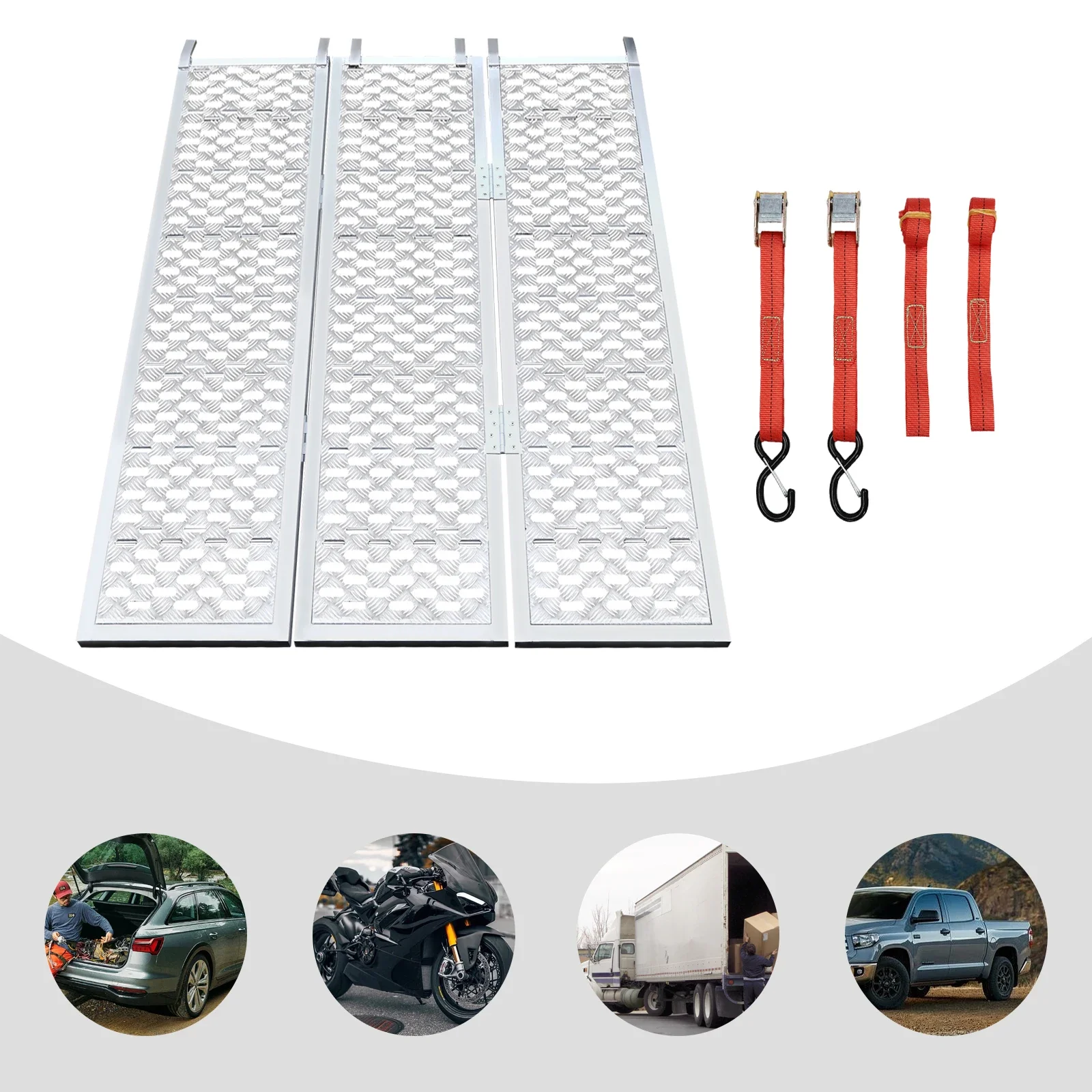 Aluminum Tri Fold Ramp with Treads, Extra Wide Loading Ramps 1500lb Capacity Heavy Duty Trailer Ramps for Motorcycles ATV/Utv