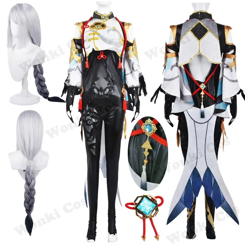 

Shenhe Cosplay Costume Jumpsuit Game Impact Shen He Cosplay Wig Full Set High Quality Embroidery Costumes Suits