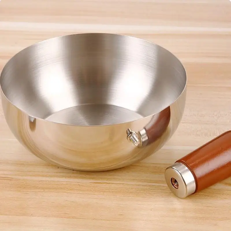 Single-person Pot Stainless Steel Bowl Walnut Wood Handle Fruit Salad Yogurt Bowl Breakfast Cooking Tool Kitchen Restaurant