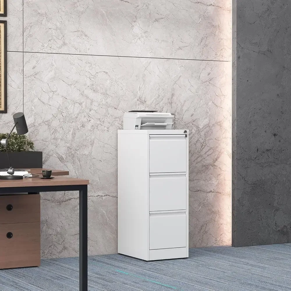 Heavy-Duty Steel File Cabinet with Lock, Suitable for Home or Office, Holds Letters/Legal/A4 Files, White, Requires Assembly