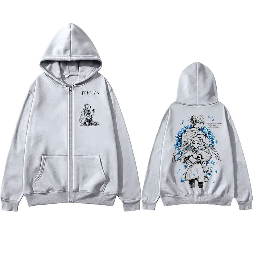 Frieren Himmel Anime Frieren Beyond Journey's End Zipper Hoodies Men's Clothing Vintage Long Sleeve Zip Up Sweatshirts Jackets