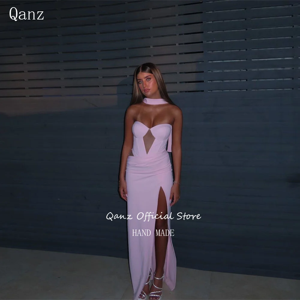 

Qanz Modern Mermaid Prom Dresses Sweetheart Hhigh Slit Satin Dress For Wedding Guest Elegant Women Evening Dress Customized