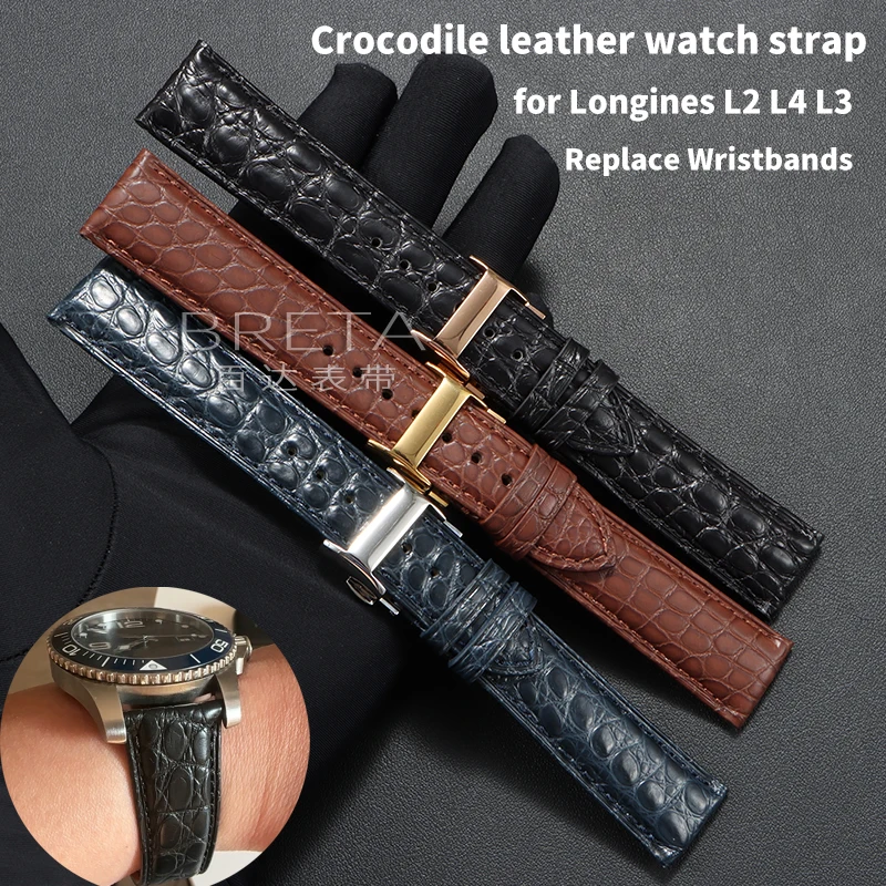 18 19 22 21mm For Longines alligator leather watch strap L2 L3 L4 Round-patterned crocodile leather watchband Replace Wristbands