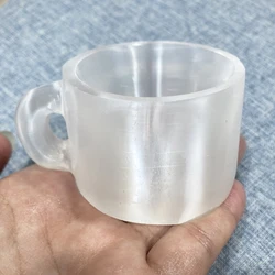 1pc White Selenite Crystal Hand Crafts Water Cup Healing Stone Crystal Mug Cup Energy Gemstone Home Decoration Gifts
