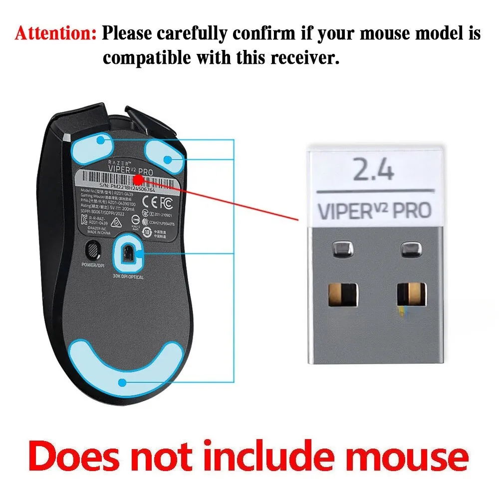 White USB Dongle Receiver Adapter for Razer Viper V2 Pro Wireless Gaming Mouse