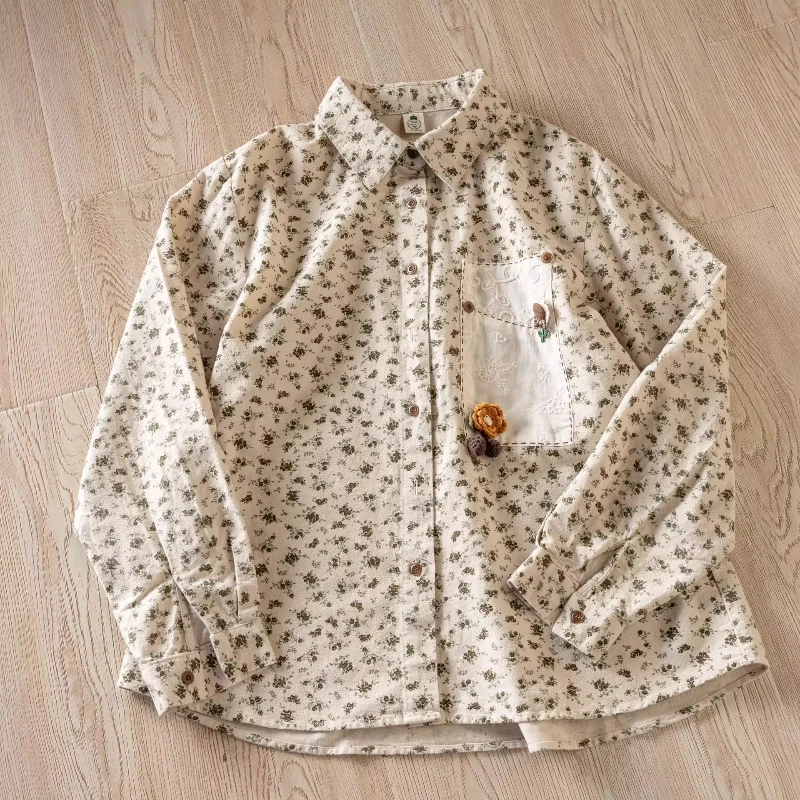 

2026 японская винтажная одежда мори девушка оригинальный дизайн рубашки с принтом женские блузки зимние теплые молодежная женская одежда