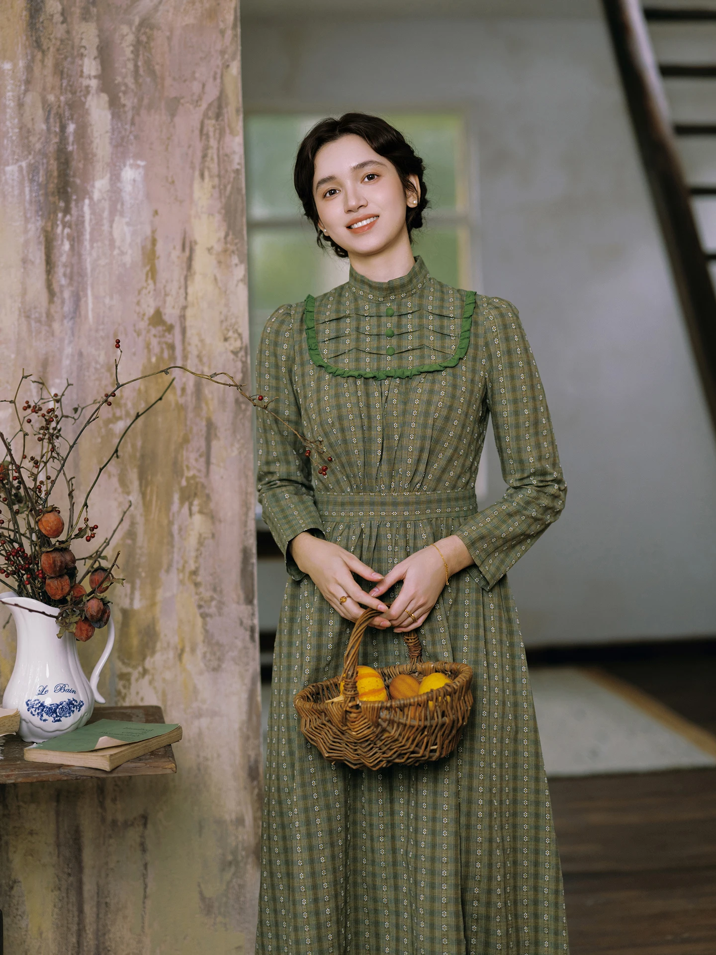 TIYIHAILEY printemps automne femmes vert rayé imprimé robe à manches longues longue Maxi dames S-XL Vintage taille haute 2025 col roulé