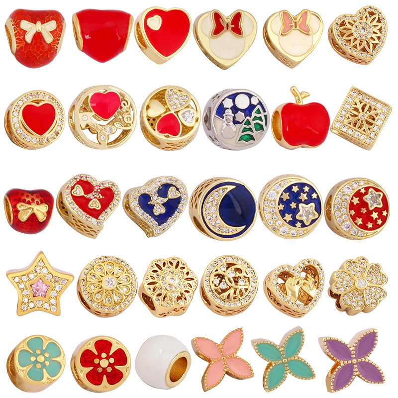 Delicacy Flowers Heart Round Geometry Shape Star Moon Spacer Beads,Fashion Colorful Tube18K Gold Jewelry Making Supplies M54