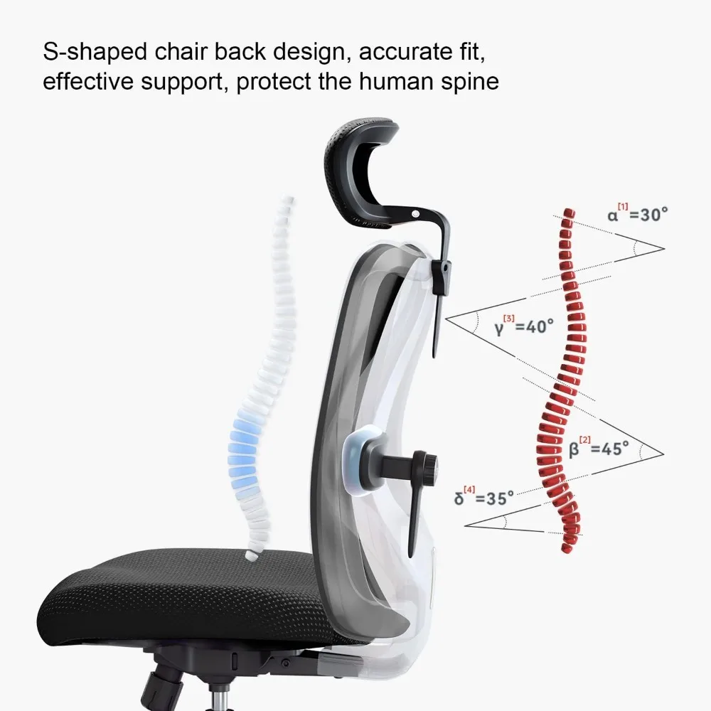 Kursi kantor ergonomis orang tinggi, sandaran kepala dapat disesuaikan dengan sandaran tangan 2D, penopang Lumbar dan roda PU, fungsi kemiringan Putar