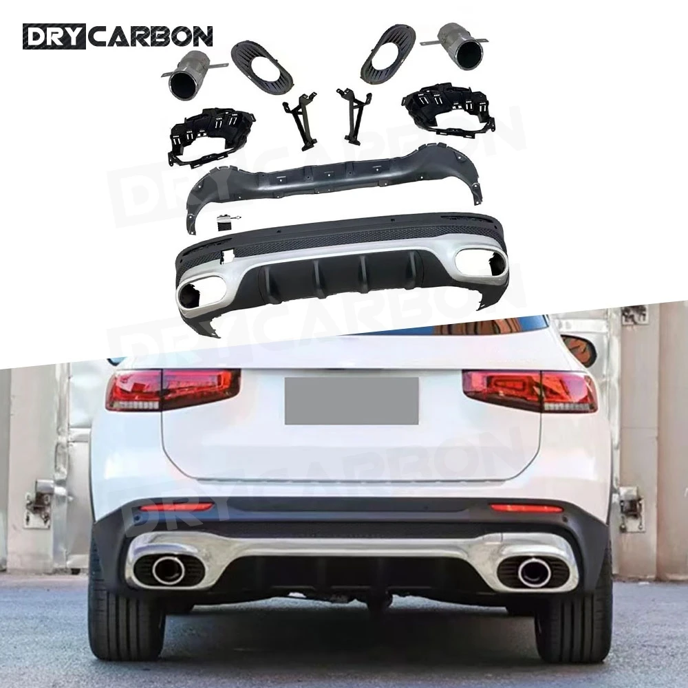 

for Mercedes Benz GLB X247 GLB180 200 GLB35 AMG 2019 + Car Rear Bumper Lip Diffuser Spoiler with O-O Exhaust Rear Lip Skid Plate