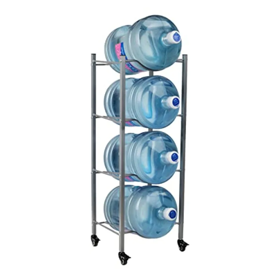 Soporte para garrafa de agua de 5 galones, soporte para botella de agua, estante para enfriador de agua con ruedas, metal, 16.5"L x 13.75"W x 41"H, gris