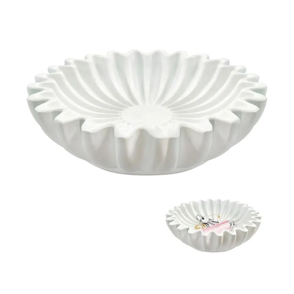 Pliado branco artesanal tigela decorativa, elegante decoração canelada, moderno quarto escritório resina mesa de café estante