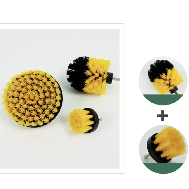 3Pcs Round Nylon Drill Cleaning Brush Set High Density Bristle Power Scrubber for Bathroom Carpet Glass Car Tile