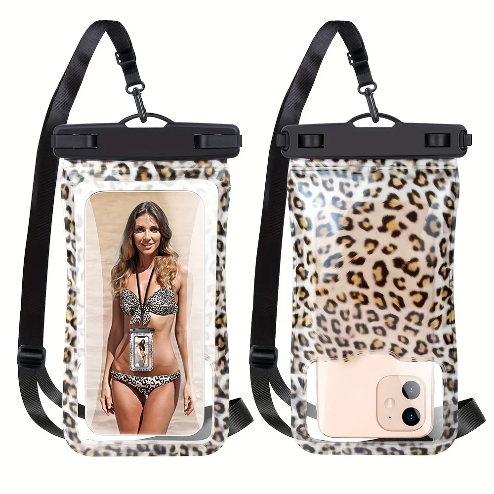 2-Pack Floating Waterproof Phone Pouch Cellphone Dry Bag With Lanyard For  14/13/12 Pro Max For   S23/S22 Up To 7.0 Inch Leopard