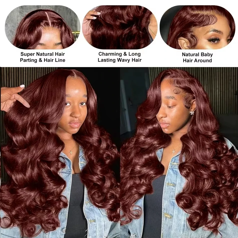 البني المحمر 13x6 HD الدانتيل الجبهة الباروكات شعر الإنسان قبل قطعها الجسم موجة الملونة ريمي موجة المياه الطبيعية الدانتيل شعر مستعار أمامي للنساء