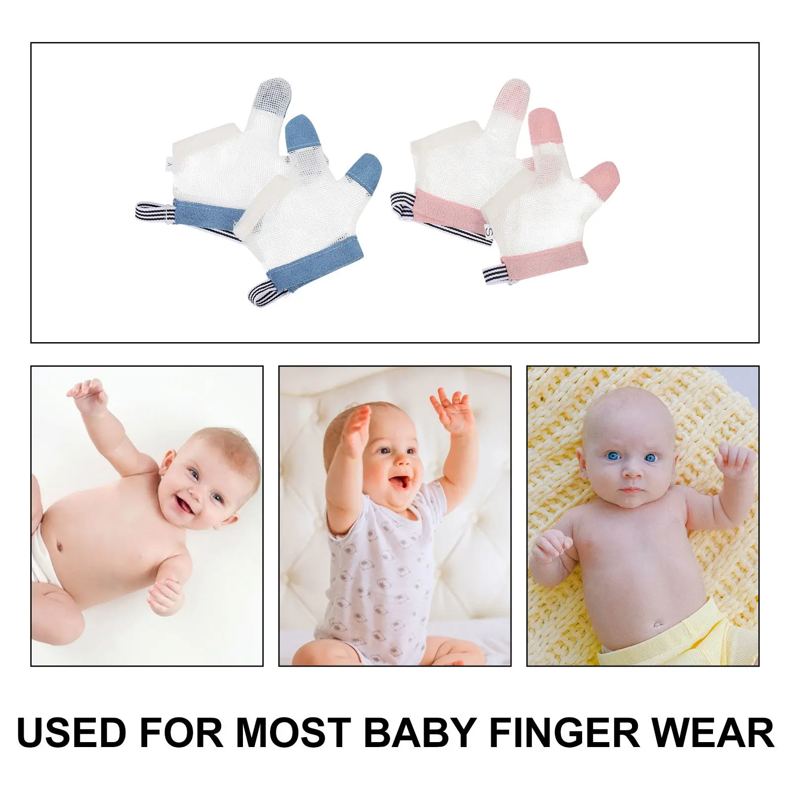 

2 пары перчаток от сосания пальцев для младенцев, предотвращающих грызение ногтей, дышащие защитные перчатки для младенцев с регулируемыми манжетами